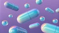 Vibrant gradient capsules and bubbles against purple backdrop Royalty Free Stock Photo