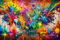 Vibrant graffiti art mural on brick wall Royalty Free Stock Photo