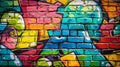 Vibrant Graffiti Artwork on Brick Wall with Various Colors and Patterns. Generative AI Royalty Free Stock Photo