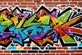 Vibrant Graffiti on Brick Wall  .AI Generated Royalty Free Stock Photo