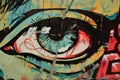 Vibrant Graffiti of an Eye on Urban Wall, Symbolizing Perspective and Artistry Royalty Free Stock Photo