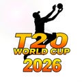 T20 World Cup 2026 Cricket Event Logo with Player Silhouette Royalty Free Stock Photo