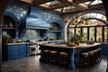 Vibrant Greece blue kitchen. Generate Ai