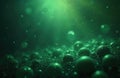 Vibrant green abstract background with numerous floating bubbles, spheres. Organic shapes create dynamic macro texture. Bright Royalty Free Stock Photo