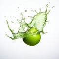 Vibrant Green Apple Splash: Bold, Dynamic Liquor Splash On White Background