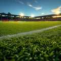 Vibrant green artificial turf in a well maintained soccer stadium