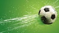 Vibrant green background with artistic illustration of a soccer ball making a splash