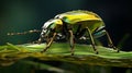 Vibrant Green Beetle On Lush Grass - Zbrush Style With Hyper-realistic Details