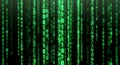 Abstract visualization of green binary code numbers and data flowing downwards digitally. Royalty Free Stock Photo