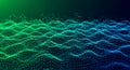 Vibrant green and blue digital sound wave with connecting lines and dots for data visualization Royalty Free Stock Photo