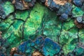 Vibrant green and blue oxidation patterns on copper ore showcase a detailed texture. The visual complexity highlights the natural Royalty Free Stock Photo