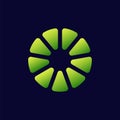 Vibrant green circular design featuring eight segmented petals in a symmetrical pattern