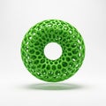 Intricate Green 3D Printed Torus with Honeycomb Structure Floating on White Background 3D print Royalty Free Stock Photo