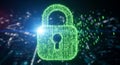 Digital padlock made of glowing green binary code representing internet security and data protection Royalty Free Stock Photo