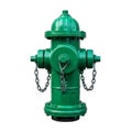 Bright Green Fire Hydrant with Chains on a White Background water emergency Royalty Free Stock Photo