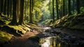 A vibrant green forest with water puddles after rain Royalty Free Stock Photo