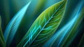 Vibrant Green Leaf with Blue Light Pattern Close Up Royalty Free Stock Photo