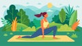 Vibrant green leaves rustle around a woman as she moves slowly and deliberately through a series of Pilates exercises on