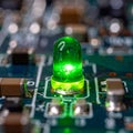 Bright Green LED Light on an Electronic Circuit Board Royalty Free Stock Photo