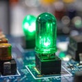 Glowing Green LED on an Electronic Circuit Board Royalty Free Stock Photo