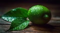 Vibrant Green Lime on Wooden Surface with Dramatic Lighting