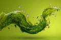 Vibrant green liquid splash frozen in motion against a solid green background capturing dynamic fluid movement and energetic flow Royalty Free Stock Photo