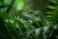 Vibrant Green Lizard in Lush Foliage