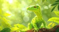 Vibrant Green Lizard on Branch in Lush Sunlight Royalty Free Stock Photo