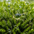 Vibrant green moss (Bryophyta) covered in numerous clear water Royalty Free Stock Photo