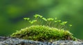 Vibrant green moss and tiny plants thriving on a rock Royalty Free Stock Photo