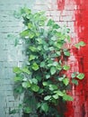 A Green Plant Growing On A Brick Wall Royalty Free Stock Photo