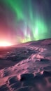 Vibrant Green and Purple Aurora Borealis Over Snowy Landscape Royalty Free Stock Photo
