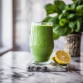 Healthy Green Smoothie with Fresh Spinach on Marble Background, AI Generated Royalty Free Stock Photo