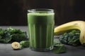 A refreshing green smoothie with kale, spinach, banana, and other fresh ingredients.Â 