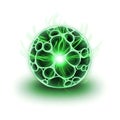 Glowing Green Energy Sphere with Abstract Cellular Design on White Royalty Free Stock Photo