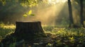 Sprout Grows From Old Tree Stump At Sunrise In Forest Royalty Free Stock Photo