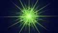 Vibrant Green Starburst Light Rays on Dark Blue Background Royalty Free Stock Photo