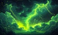 A vibrant green storm cloud illuminated by flashes of lightning in a stormy nighttime sky Royalty Free Stock Photo