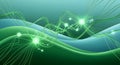 Vibrant Green and Teal Abstract Network with Glowing Nodes and Curving Lines Representing Data Flow, Communication, and Royalty Free Stock Photo