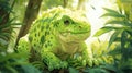 Adorable Green Jungle Creature in Lush Foliage Royalty Free Stock Photo