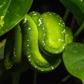 Coiled Green Tree Python Resting Among Lush Leaves Royalty Free Stock Photo