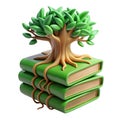 Tree of knowledge growing from stack of green books Royalty Free Stock Photo