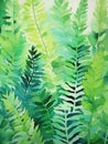 Vibrant Green Watercolor Fern in Lush Shades AI Generated