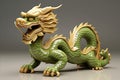 Vibrant Green Wooden Dragon - Traditional Symbol of Good Fortune for Chinese New Year Celebration