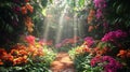 Vibrant greenhouse with tropical flowers