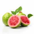 Vibrant Guava Slices And Halves On White Background