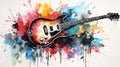 Vibrant guitar and piano keys on abstract watercolor art background with musical concept Royalty Free Stock Photo