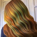 Vibrant Hair Art: A Girl With Long Hair And Colorful Streaks