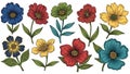 Vibrant Hand-Drawn Floral Elements Collection Royalty Free Stock Photo