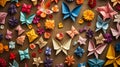 Vibrant Handmade Paper Crafts: Origami Birds and Paper Flowers in a Delicate Flat-Lay Composition